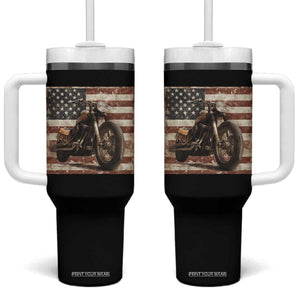 American Flag Motorcycle Tumbler With Handle Vintage Retro Biker USA 4th of July TS10 One Size: 40 oz Black Print Your Wear