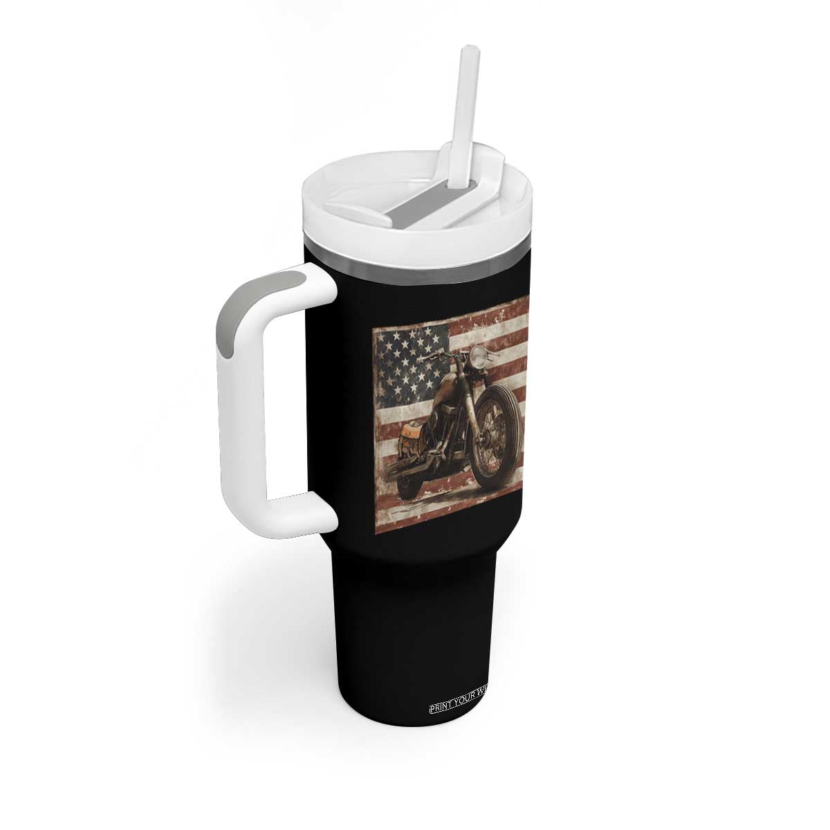 American Flag Motorcycle Tumbler With Handle Vintage Retro Biker USA 4th of July TS10 Print Your Wear