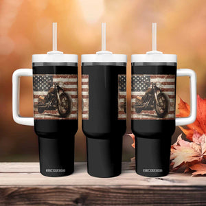 American Flag Motorcycle Tumbler With Handle Vintage Retro Biker USA 4th of July TS10 Print Your Wear