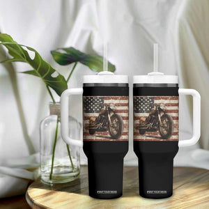 American Flag Motorcycle Tumbler With Handle Vintage Retro Biker USA 4th of July TS10 Print Your Wear