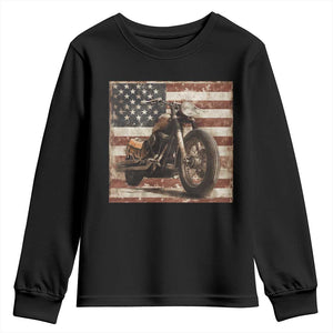 American Flag Motorcycle Youth Sweatshirt Vintage Retro Biker USA 4th of July TS10 Black Print Your Wear