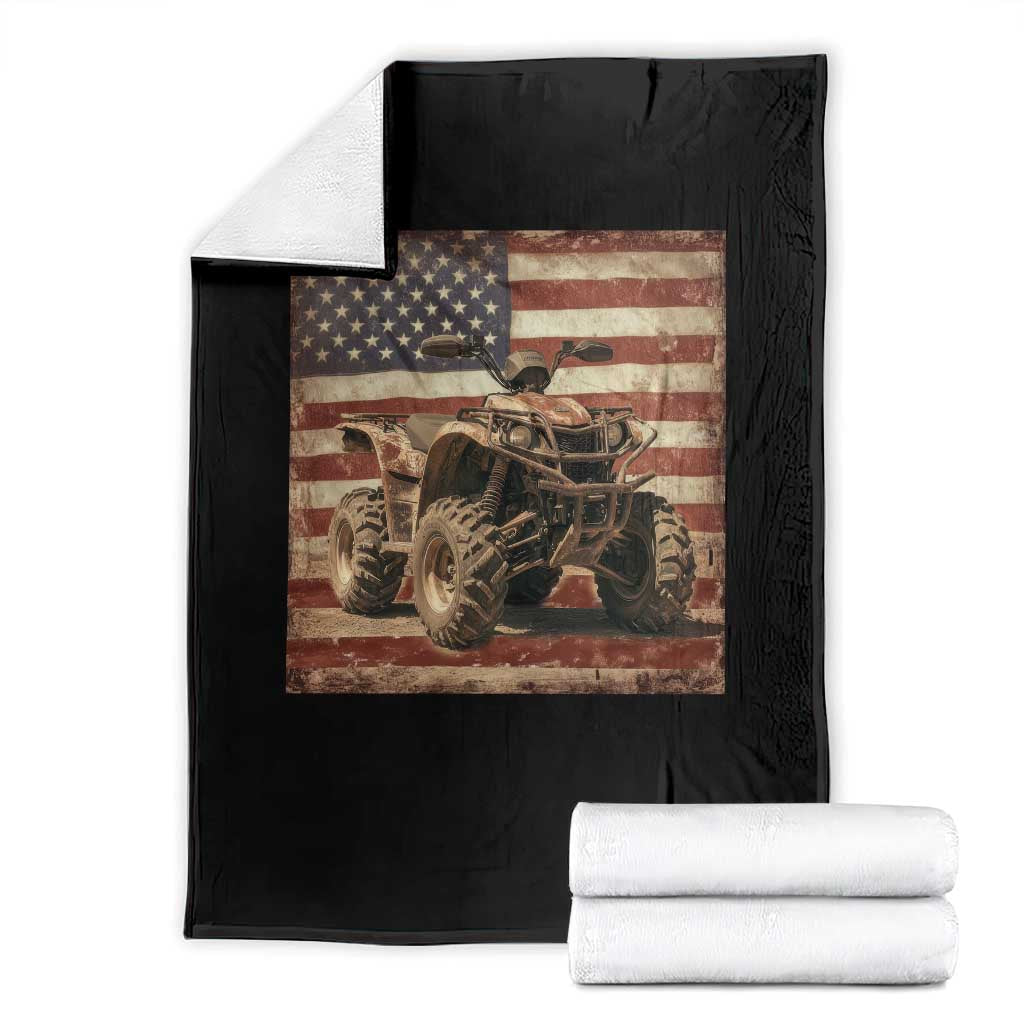 American Flag Quad 4 Wheeler Throw Blanket Vintage Retro Cool ATV Quadrider Off Road Clothing TS10 Black Print Your Wear