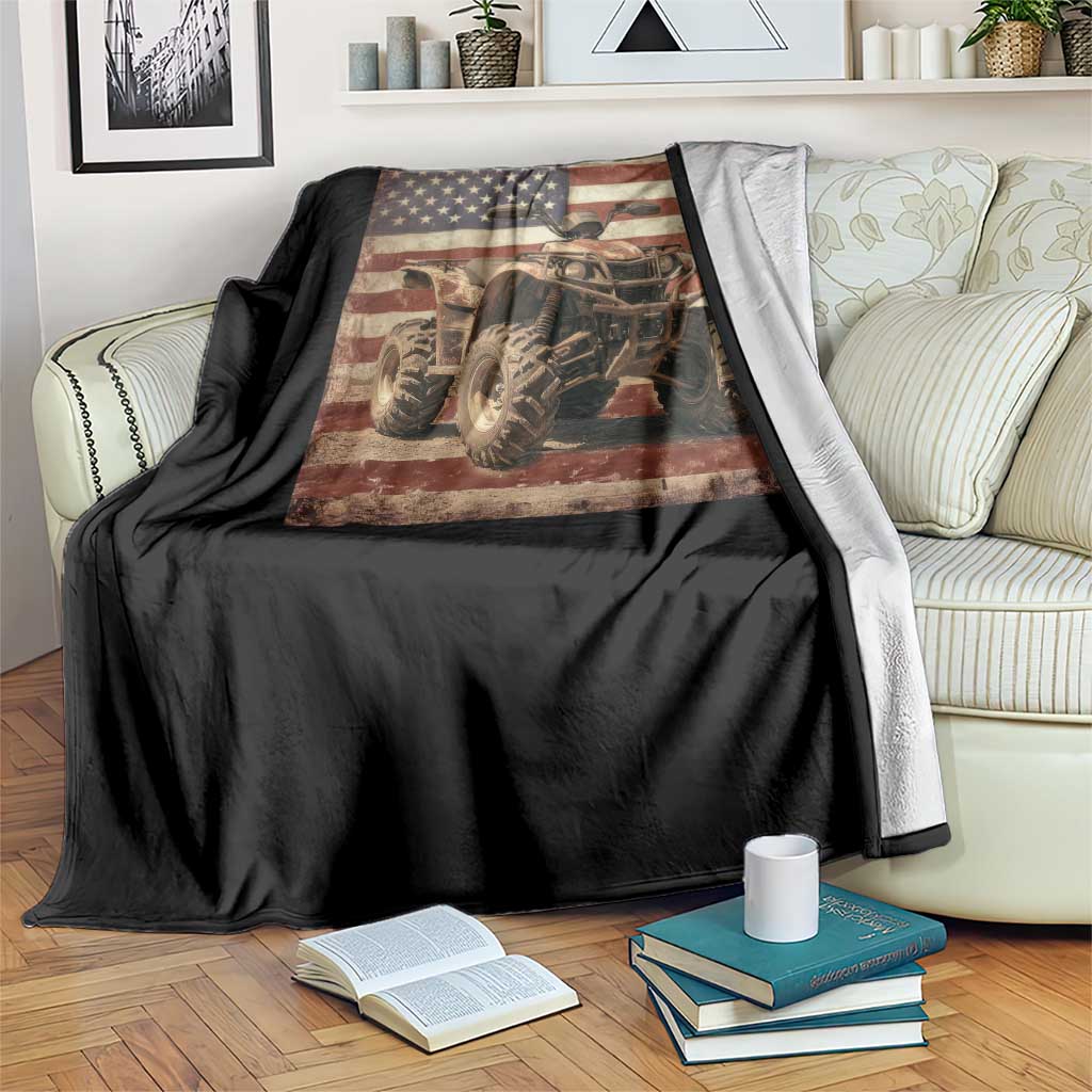 American Flag Quad 4 Wheeler Throw Blanket Vintage Retro Cool ATV Quadrider Off Road Clothing TS10 Print Your Wear