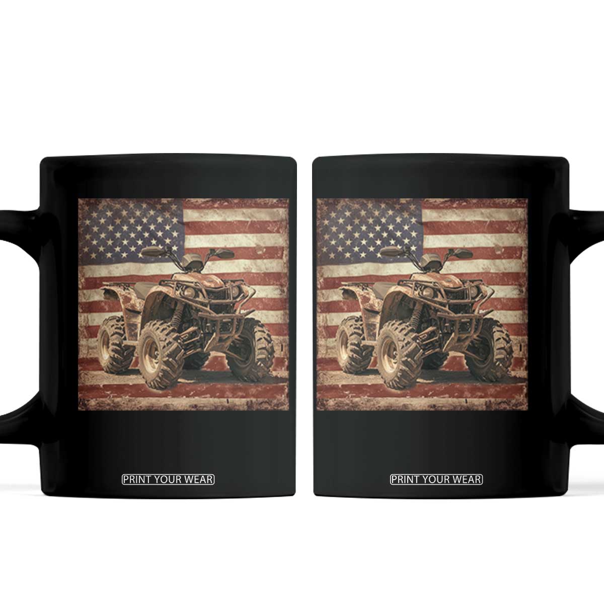 American Flag Quad 4 Wheeler Coffee Mug Vintage Retro Cool ATV Quadrider Off Road Clothing TS10 Black Print Your Wear