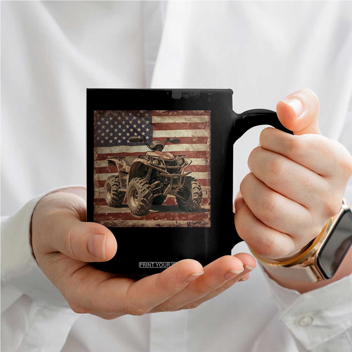 American Flag Quad 4 Wheeler Coffee Mug Vintage Retro Cool ATV Quadrider Off Road Clothing TS10 Print Your Wear