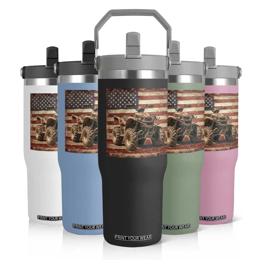 American Flag Quad 4 Wheeler Flip Straw Tumbler Vintage Retro Cool ATV Quadrider Off Road Clothing TS10 Print Your Wear