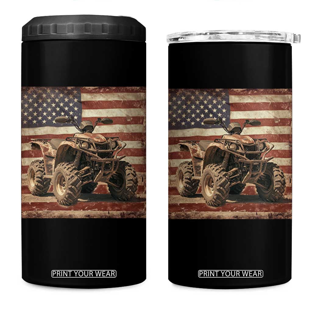 American Flag Quad 4 Wheeler 4 in 1 Can Cooler Tumbler Vintage Retro Cool ATV Quadrider Off Road Clothing TS10 One Size: 16 oz Black Print Your Wear
