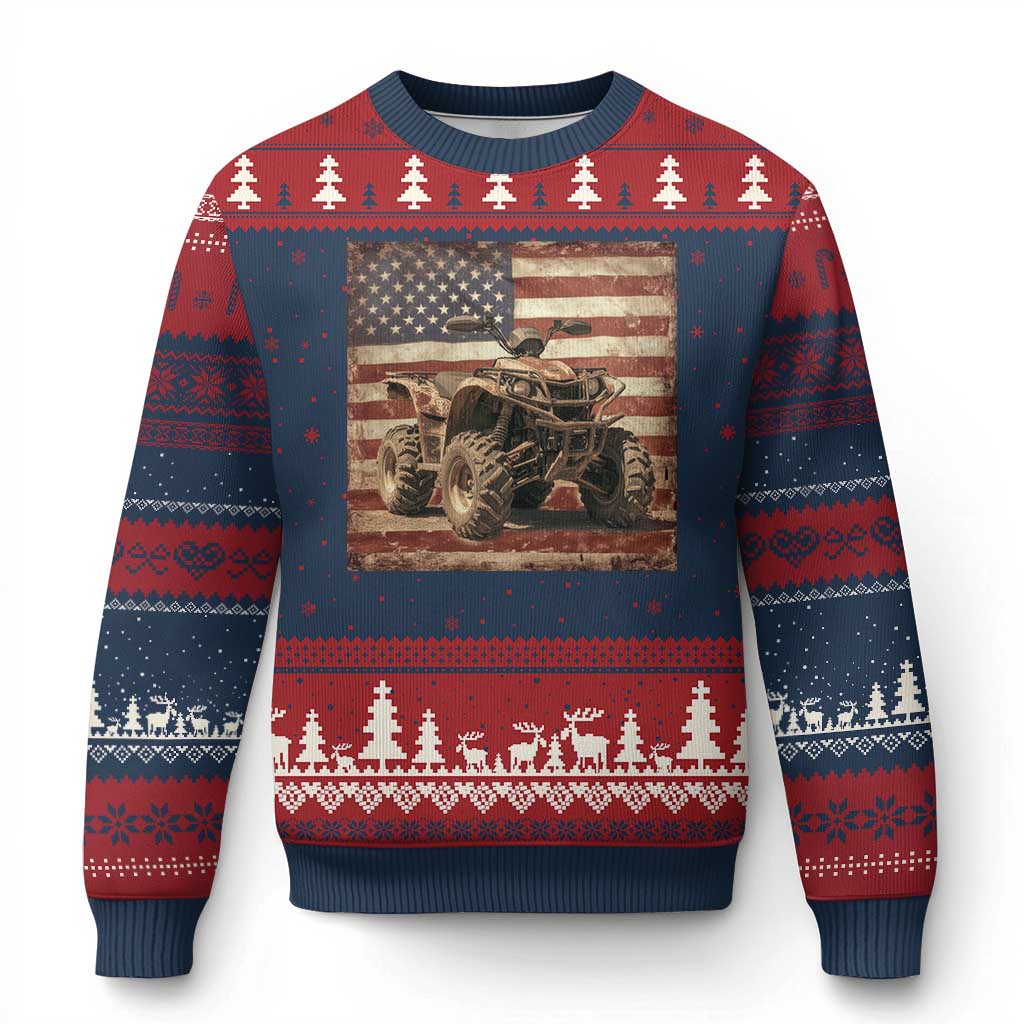 American Flag Quad 4 Wheeler Ugly Christmas Sweater Vintage Retro Cool ATV Quadrider Off Road Clothing TS10 Navy Red Print Your Wear