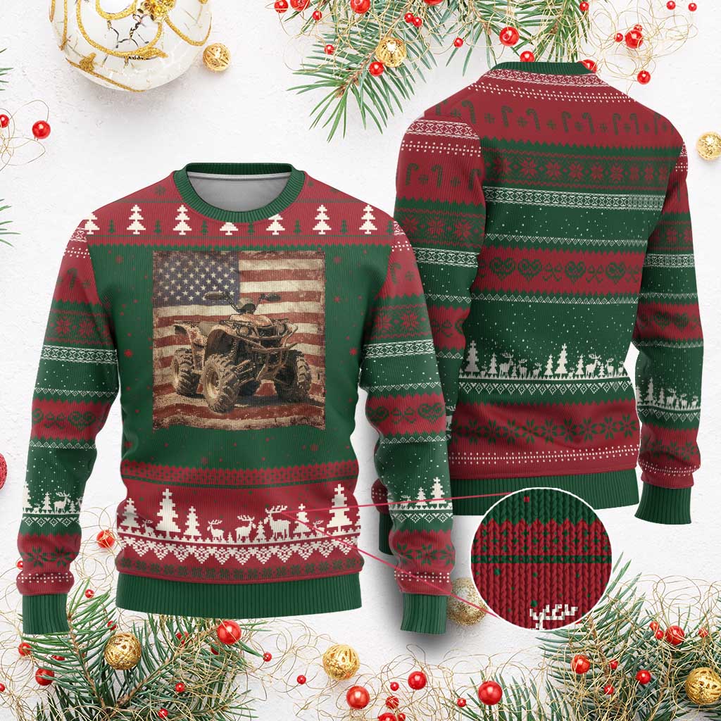 American Flag Quad 4 Wheeler Ugly Christmas Sweater Vintage Retro Cool ATV Quadrider Off Road Clothing TS10 Red Green Print Your Wear
