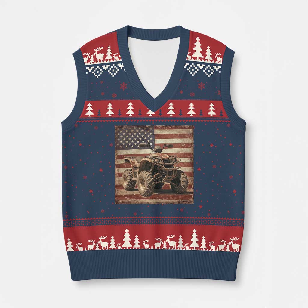 American Flag Quad 4 Wheeler V-Neck Knit Sweater Vest Vintage Retro Cool ATV Quadrider Off Road Clothing TS10 Navy Red Print Your Wear