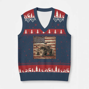 American Flag Quad 4 Wheeler V-Neck Knit Sweater Vest Vintage Retro Cool ATV Quadrider Off Road Clothing TS10 Navy Red Print Your Wear