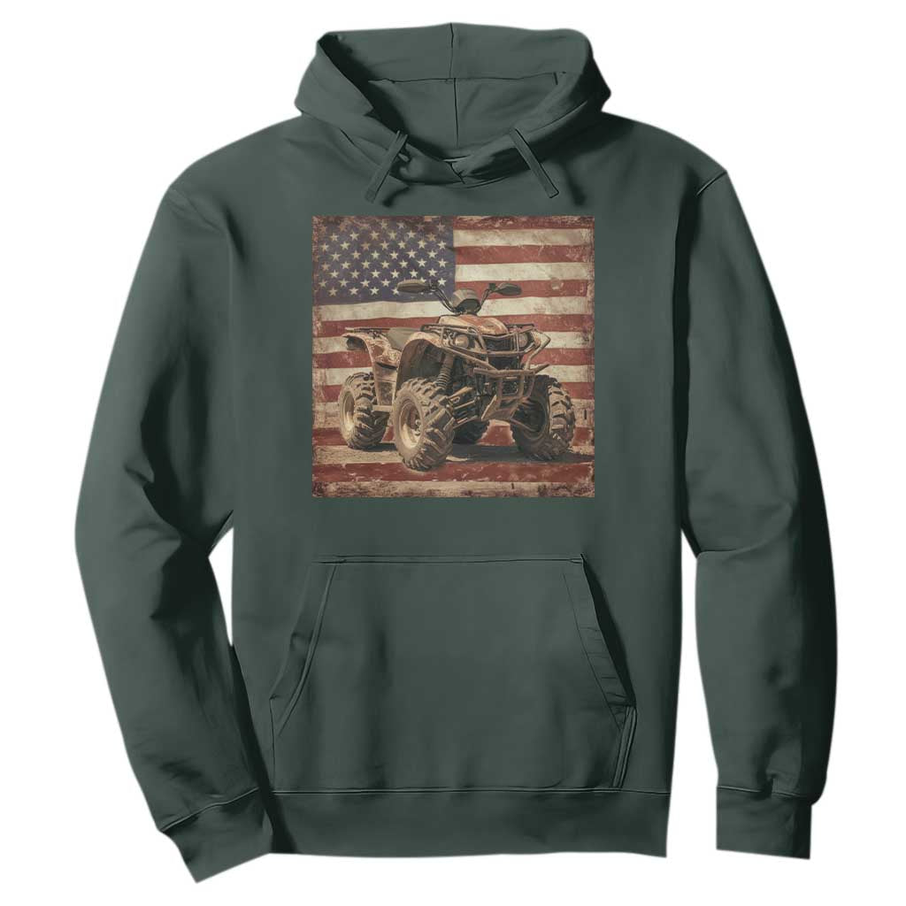 American Flag Quad 4 Wheeler Hoodie Vintage Retro Cool ATV Quadrider Off Road Clothing TS10 Dark Forest Green Print Your Wear