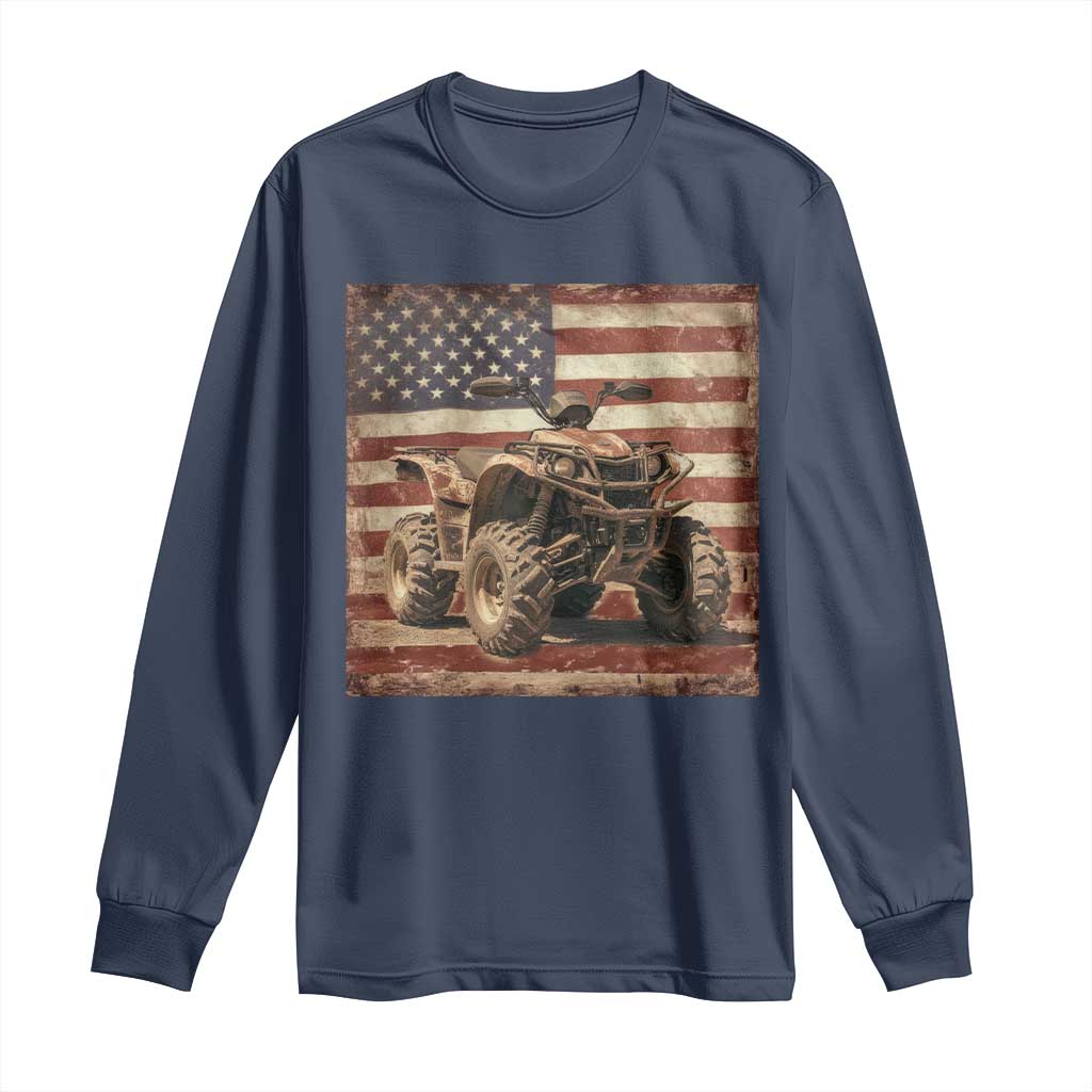 American Flag Quad 4 Wheeler Long Sleeve Shirt Vintage Retro Cool ATV Quadrider Off Road Clothing TS10 Navy Print Your Wear