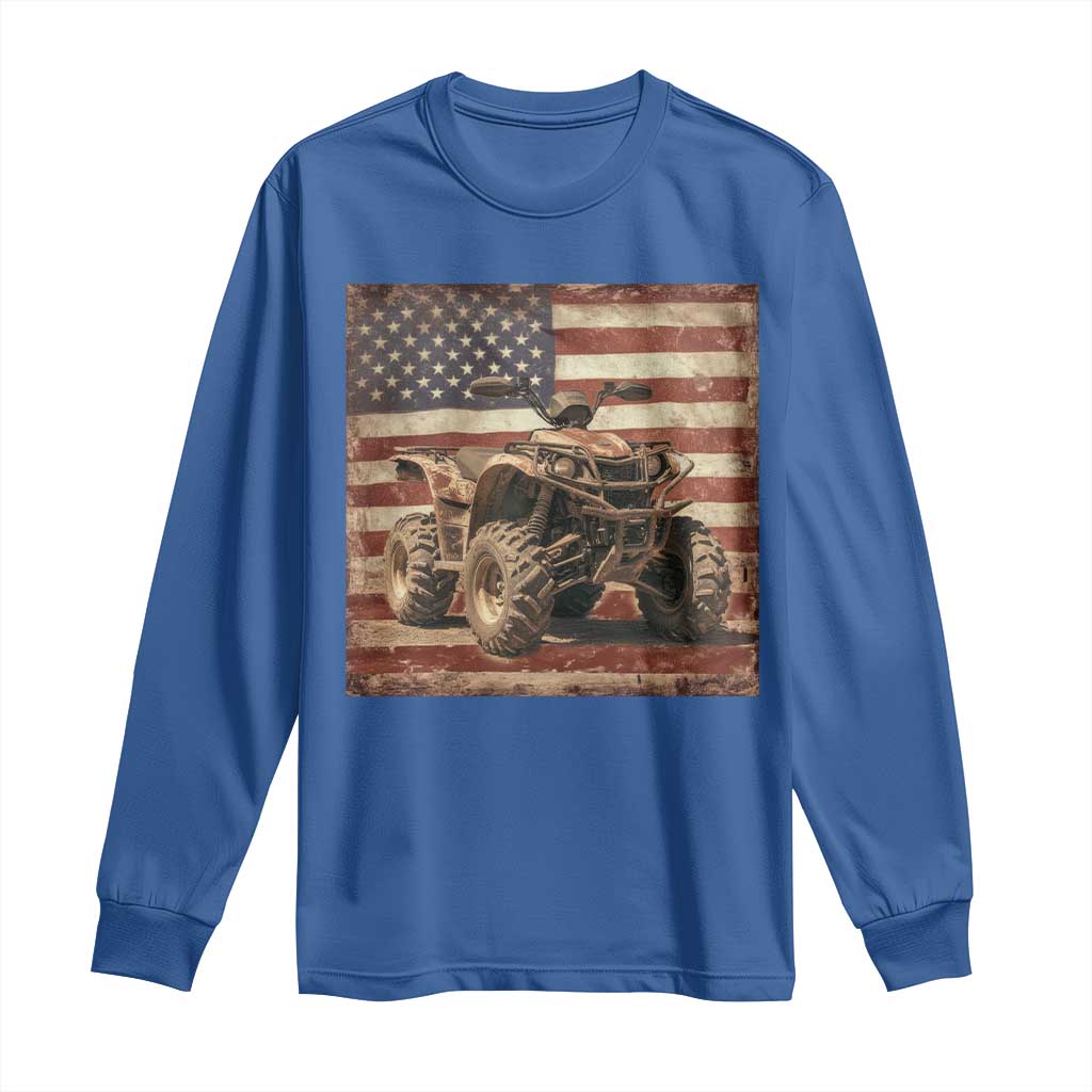 American Flag Quad 4 Wheeler Long Sleeve Shirt Vintage Retro Cool ATV Quadrider Off Road Clothing TS10 Royal Blue Print Your Wear