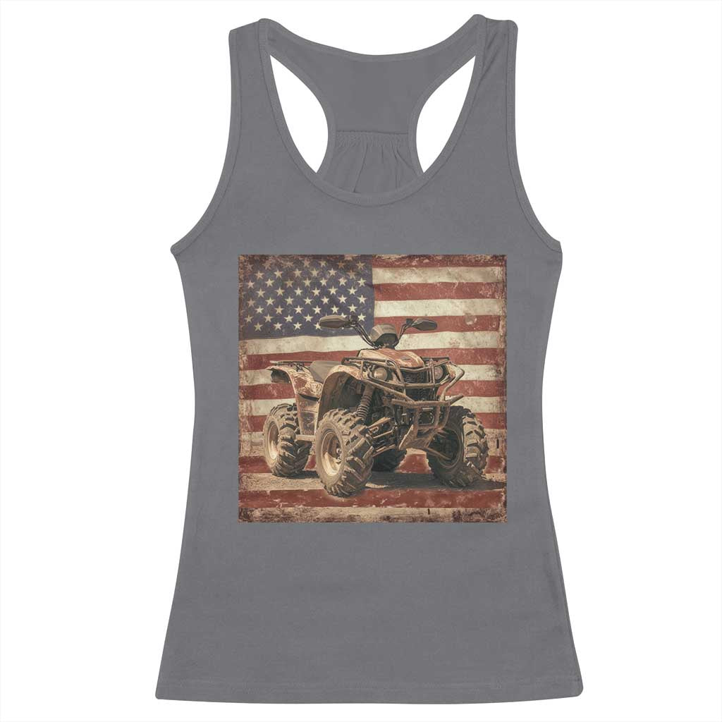 American Flag Quad 4 Wheeler Racerback Tank Top Vintage Retro Cool ATV Quadrider Off Road Clothing TS10 Charcoal Print Your Wear