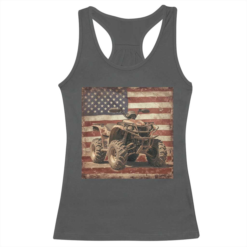 American Flag Quad 4 Wheeler Racerback Tank Top Vintage Retro Cool ATV Quadrider Off Road Clothing TS10 Dark Heather Print Your Wear