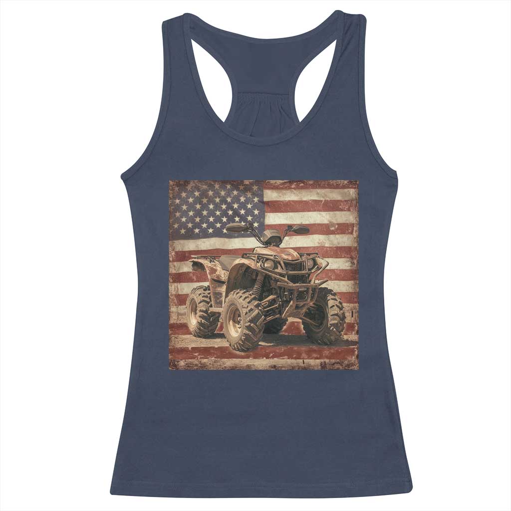 American Flag Quad 4 Wheeler Racerback Tank Top Vintage Retro Cool ATV Quadrider Off Road Clothing TS10 Navy Print Your Wear