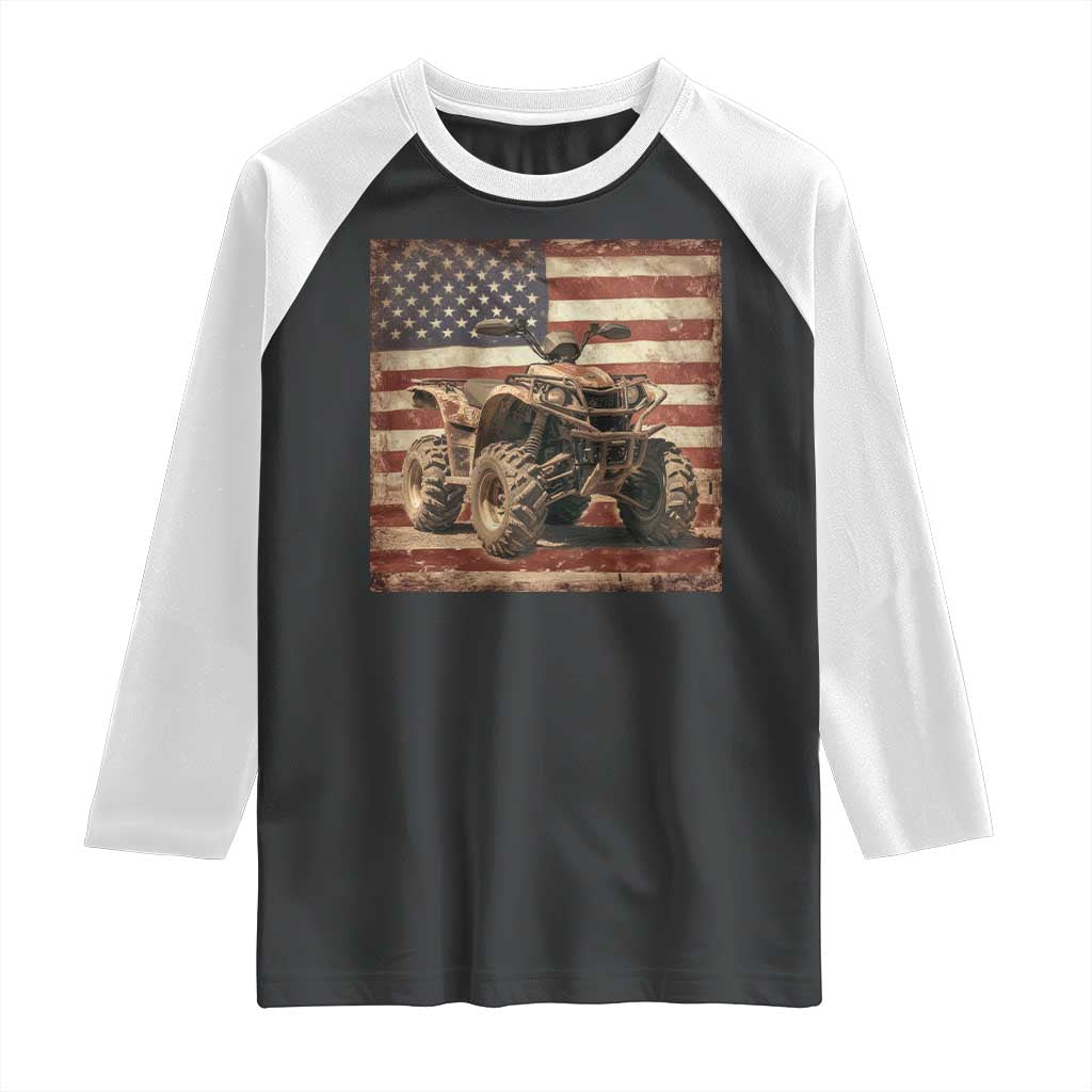 American Flag Quad 4 Wheeler Raglan Shirt Vintage Retro Cool ATV Quadrider Off Road Clothing TS10 Black White Print Your Wear