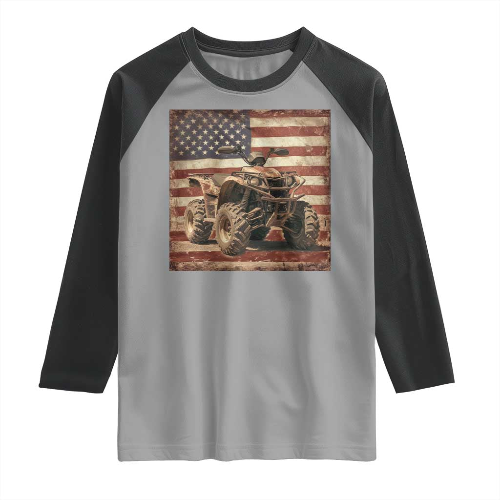 American Flag Quad 4 Wheeler Raglan Shirt Vintage Retro Cool ATV Quadrider Off Road Clothing TS10 Sport Gray Black Print Your Wear