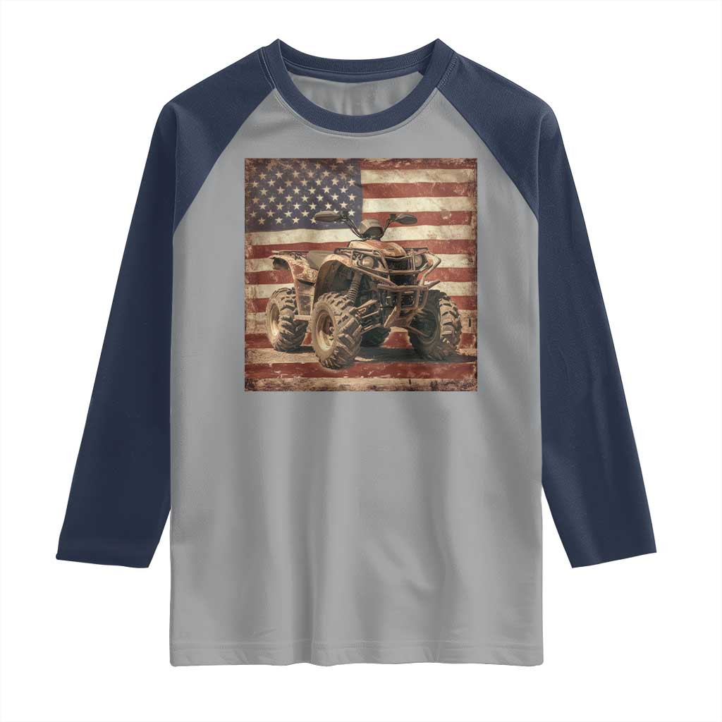 American Flag Quad 4 Wheeler Raglan Shirt Vintage Retro Cool ATV Quadrider Off Road Clothing TS10 Sport Gray Navy Print Your Wear