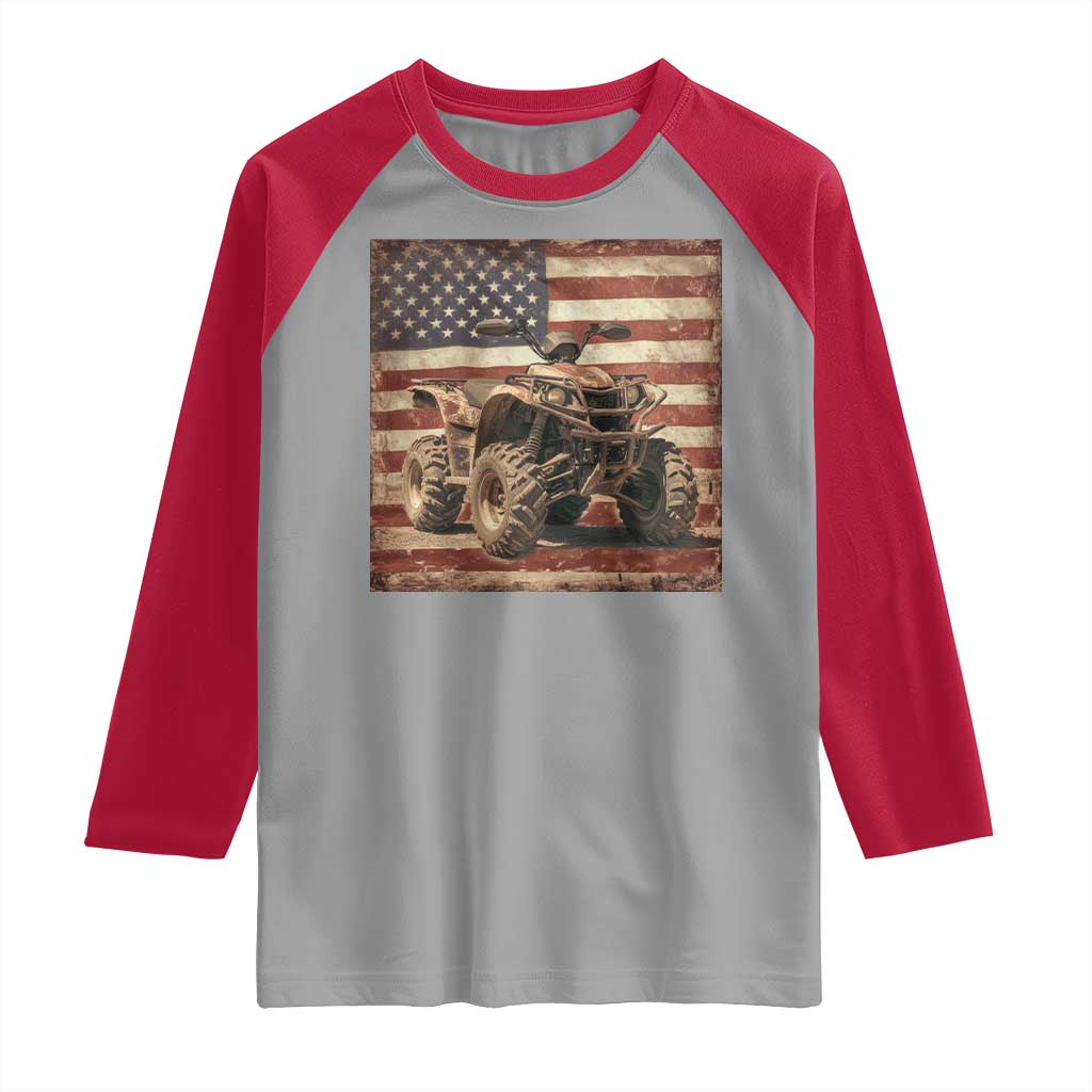 American Flag Quad 4 Wheeler Raglan Shirt Vintage Retro Cool ATV Quadrider Off Road Clothing TS10 Sport Gray Red Print Your Wear