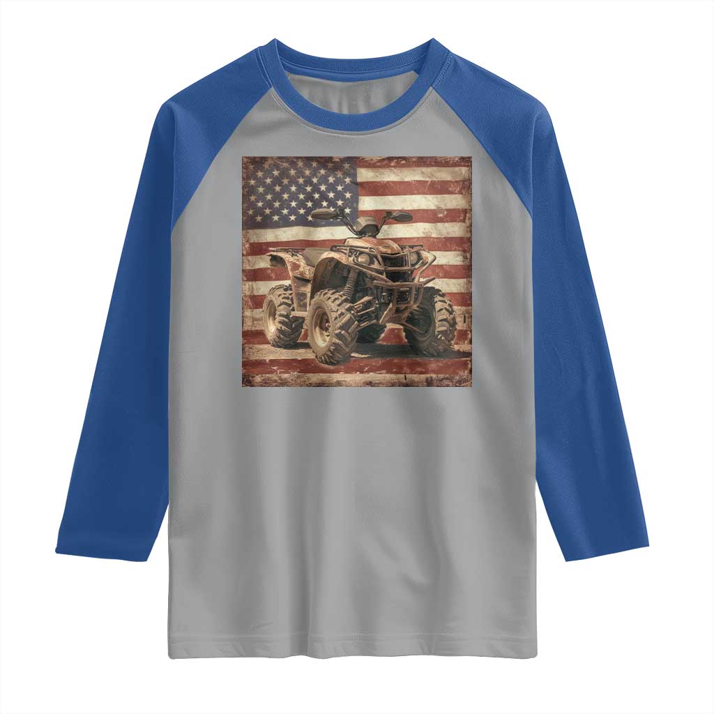 American Flag Quad 4 Wheeler Raglan Shirt Vintage Retro Cool ATV Quadrider Off Road Clothing TS10 Sport Gray Royal Print Your Wear
