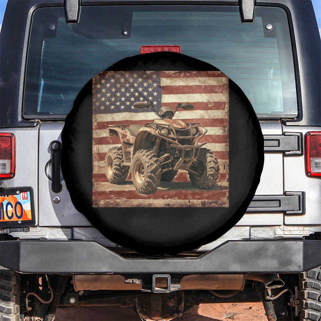 American Flag Quad 4 Wheeler Spare Tire Cover Vintage Retro Cool ATV Quadrider Off Road Clothing TS10 No hole Black Print Your Wear