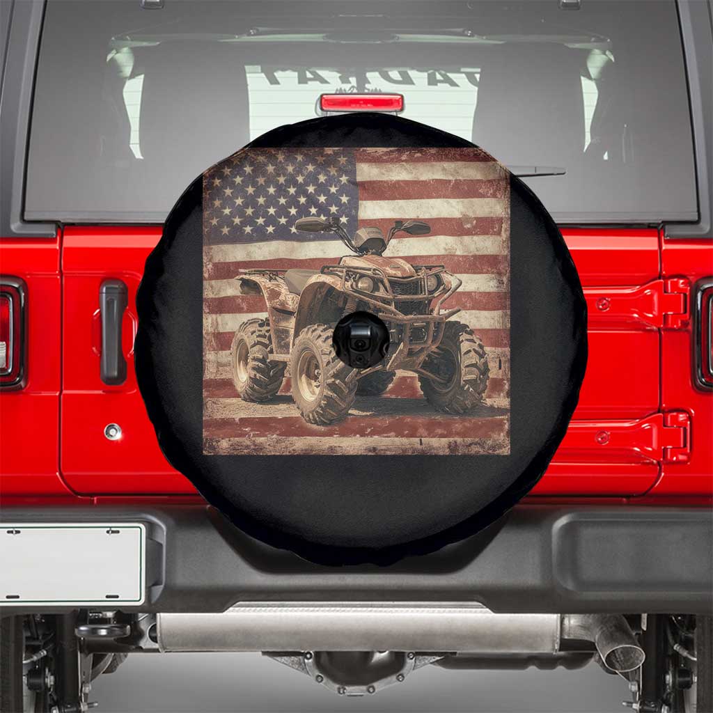American Flag Quad 4 Wheeler Spare Tire Cover Vintage Retro Cool ATV Quadrider Off Road Clothing TS10 Black Print Your Wear