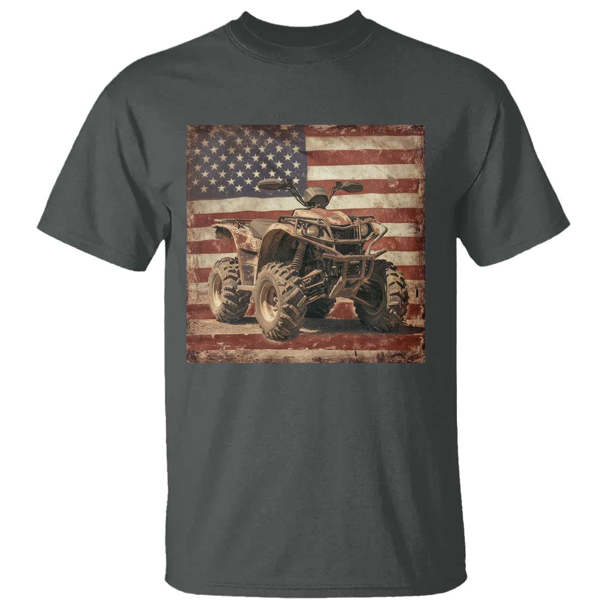 American Flag Quad 4 Wheeler T Shirt Vintage Retro Cool ATV Quadrider Off Road Clothing TS10 Dark Heather Print Your Wear