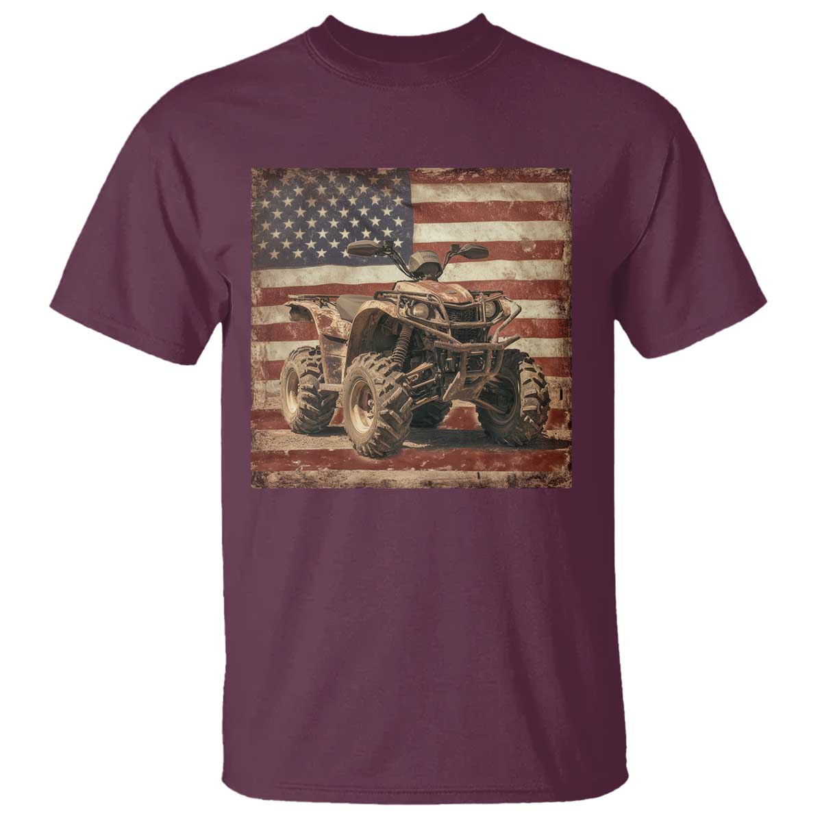 American Flag Quad 4 Wheeler T Shirt Vintage Retro Cool ATV Quadrider Off Road Clothing TS10 Maroon Print Your Wear