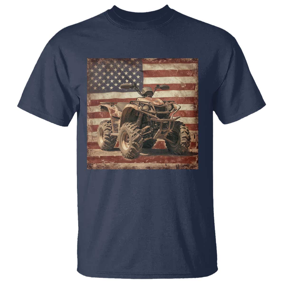 American Flag Quad 4 Wheeler T Shirt Vintage Retro Cool ATV Quadrider Off Road Clothing TS10 Navy Print Your Wear