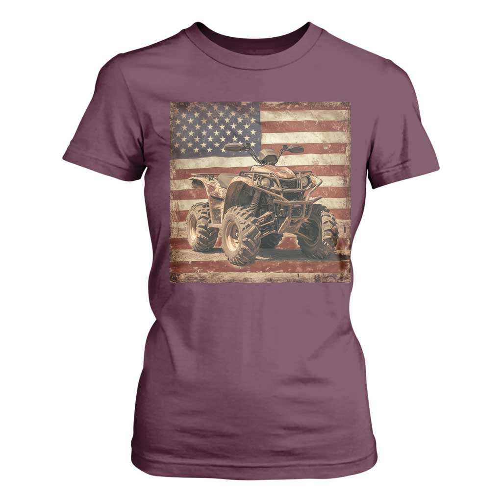 American Flag Quad 4 Wheeler T Shirt For Women Vintage Retro Cool ATV Quadrider Off Road Clothing TS10 Maroon Print Your Wear