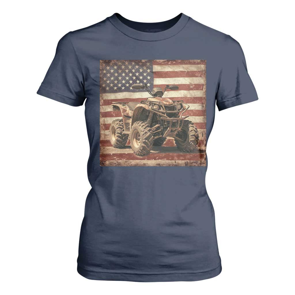 American Flag Quad 4 Wheeler T Shirt For Women Vintage Retro Cool ATV Quadrider Off Road Clothing TS10 Navy Print Your Wear