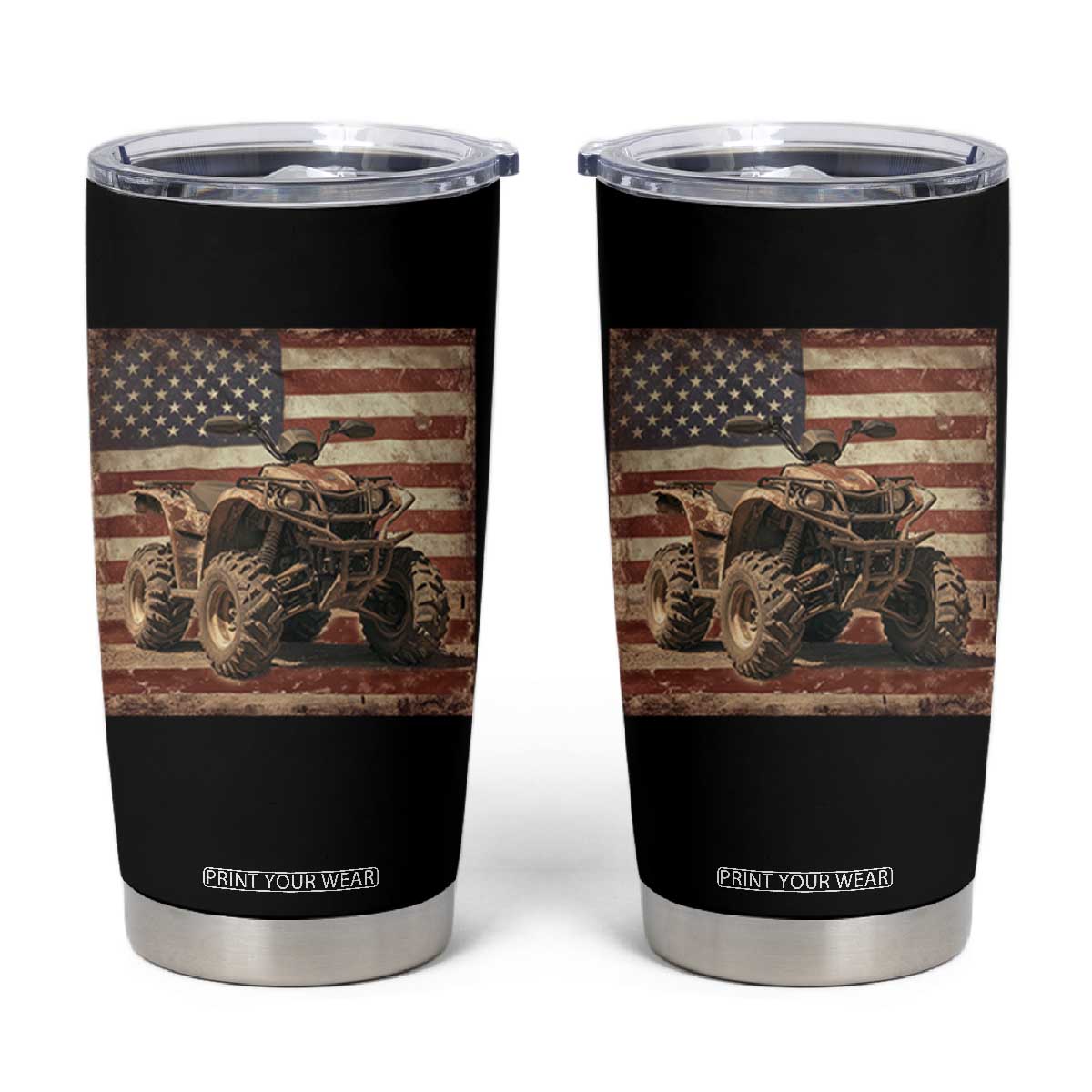 American Flag Quad 4 Wheeler Tumbler Cup Vintage Retro Cool ATV Quadrider Off Road Clothing TS10 Black Print Your Wear