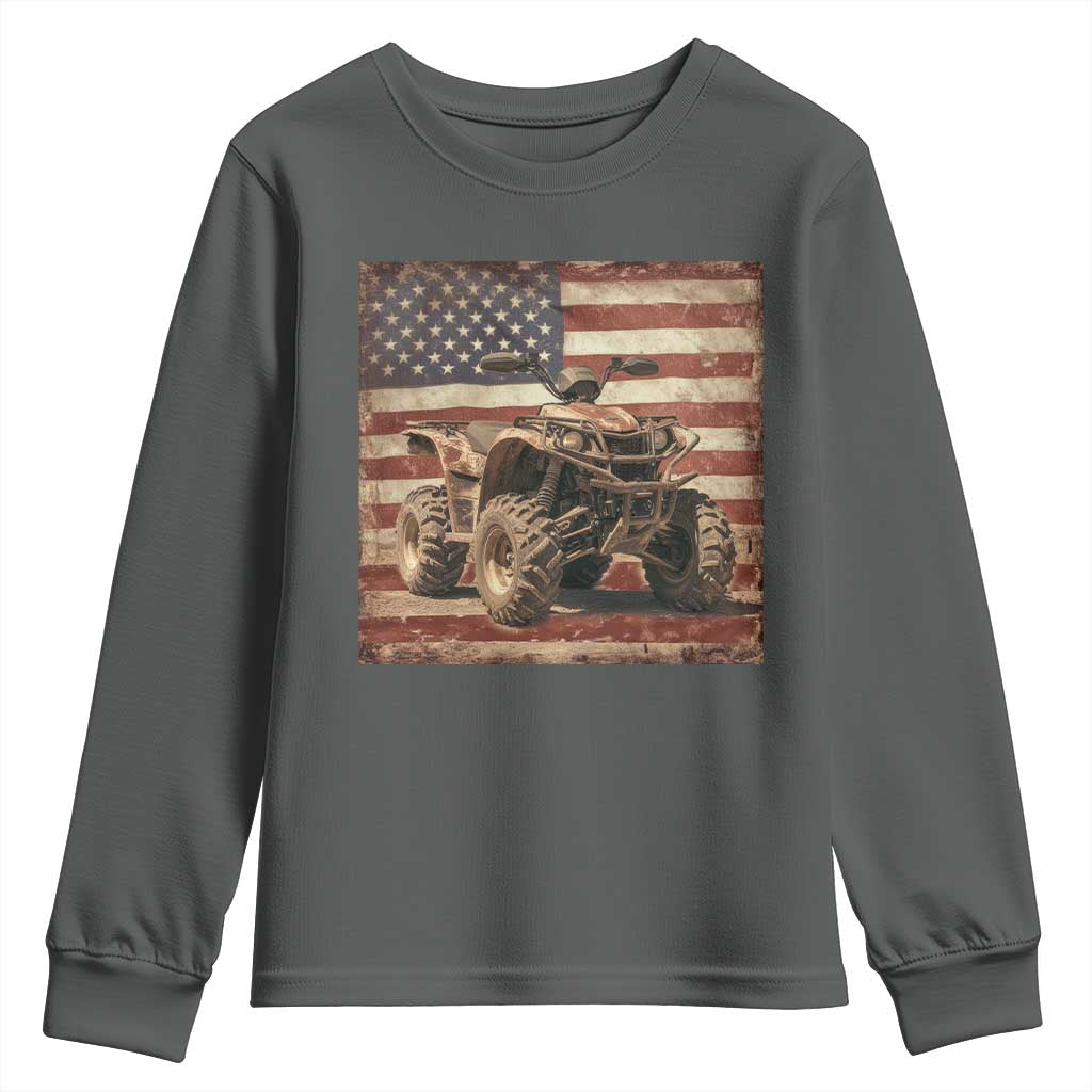 American Flag Quad 4 Wheeler Youth Sweatshirt Vintage Retro Cool ATV Quadrider Off Road Clothing TS10 Dark Heather Print Your Wear
