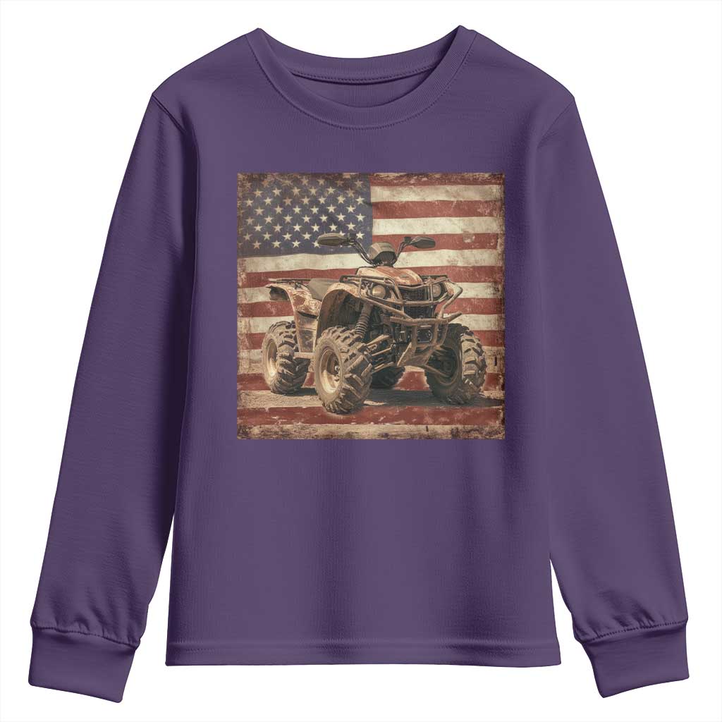 American Flag Quad 4 Wheeler Youth Sweatshirt Vintage Retro Cool ATV Quadrider Off Road Clothing TS10 Purple Print Your Wear