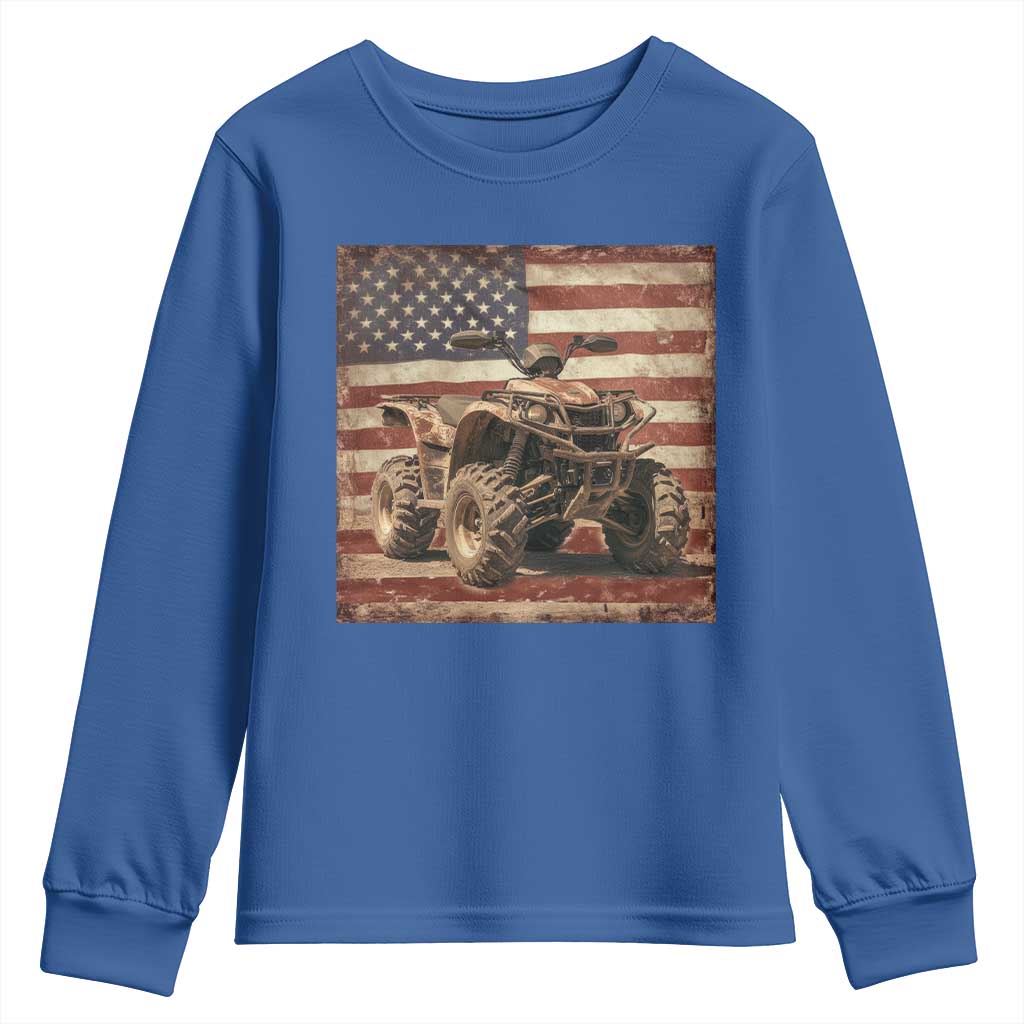 American Flag Quad 4 Wheeler Youth Sweatshirt Vintage Retro Cool ATV Quadrider Off Road Clothing TS10 Royal Blue Print Your Wear