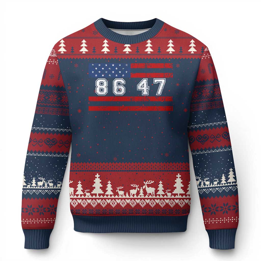 86 47 Ugly Christmas Sweater Impeach 47th President US Flag 8647 TS10 Navy Red Print Your Wear
