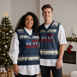 86 47 V-Neck Knit Sweater Vest Impeach 47th President US Flag 8647 TS10 Navy Beige Print Your Wear