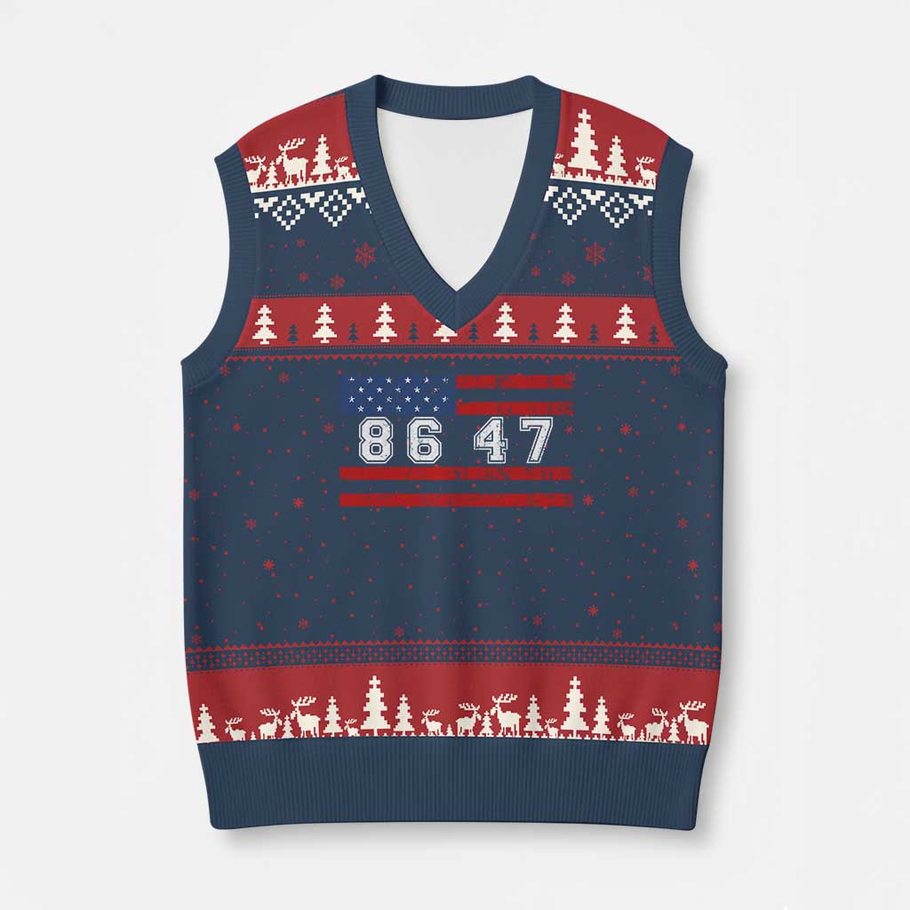 86 47 V-Neck Knit Sweater Vest Impeach 47th President US Flag 8647 TS10 Navy Red Print Your Wear
