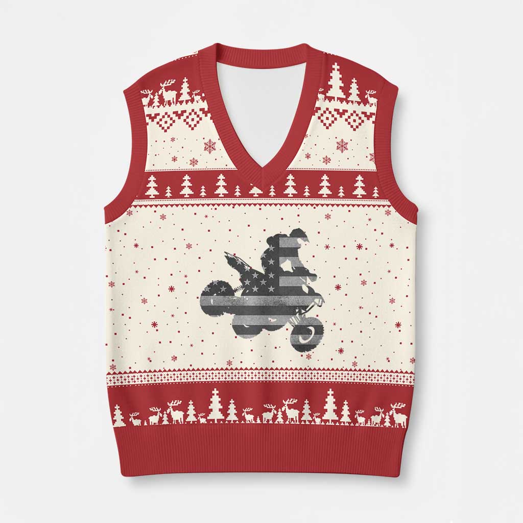 Cool ATV V-Neck Knit Sweater Vest Quad 4 Wheeler ATV Riding American Flag TS10 Beige Red Print Your Wear