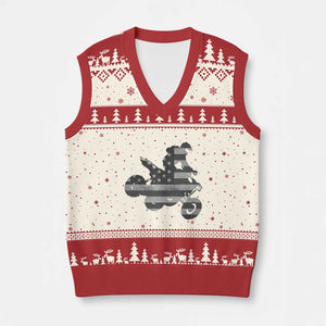 Cool ATV V-Neck Knit Sweater Vest Quad 4 Wheeler ATV Riding American Flag TS10 Beige Red Print Your Wear