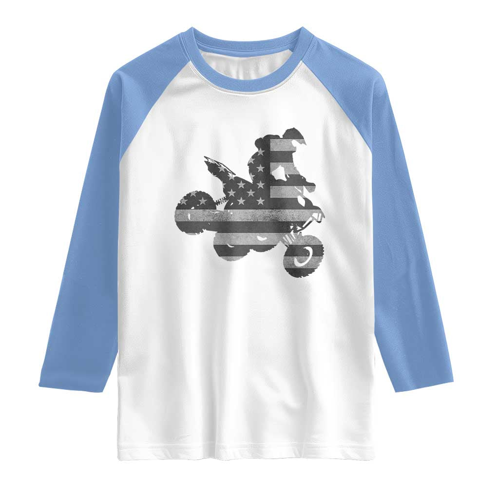 Cool ATV Raglan Shirt Quad 4 Wheeler ATV Riding American Flag TS10 White Carolina Blue Print Your Wear
