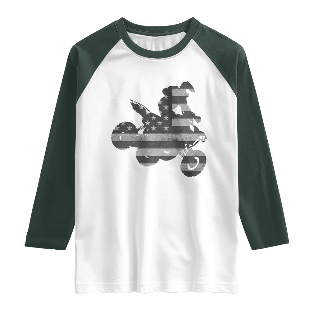 Cool ATV Raglan Shirt Quad 4 Wheeler ATV Riding American Flag TS10 White Dark Forest Green Print Your Wear