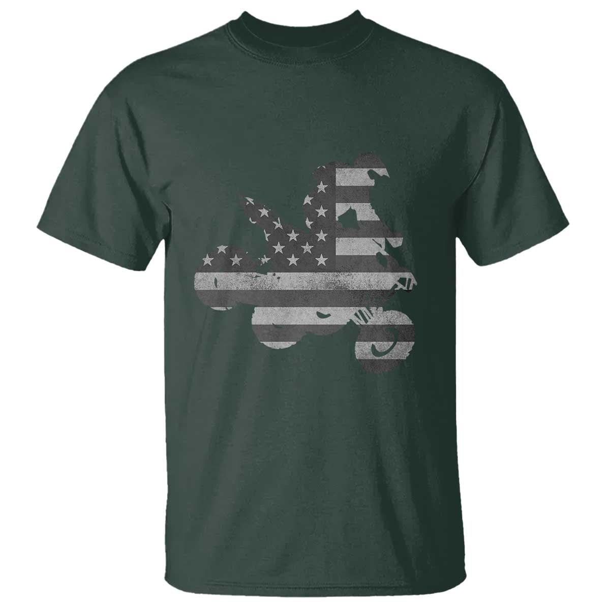 Cool ATV T Shirt Quad 4 Wheeler ATV Riding American Flag TS10 Dark Forest Green Print Your Wear