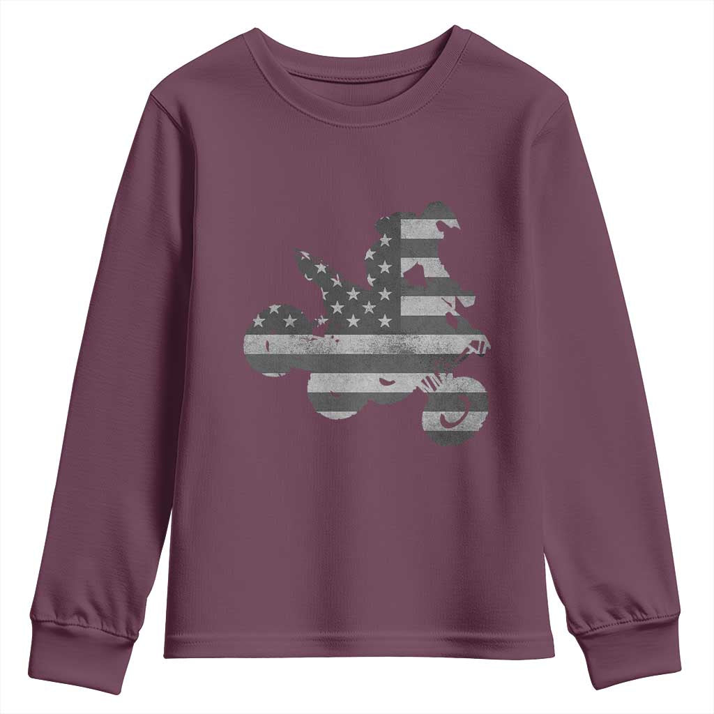 Cool ATV Youth Sweatshirt Quad 4 Wheeler ATV Riding American Flag TS10 Maroon Print Your Wear