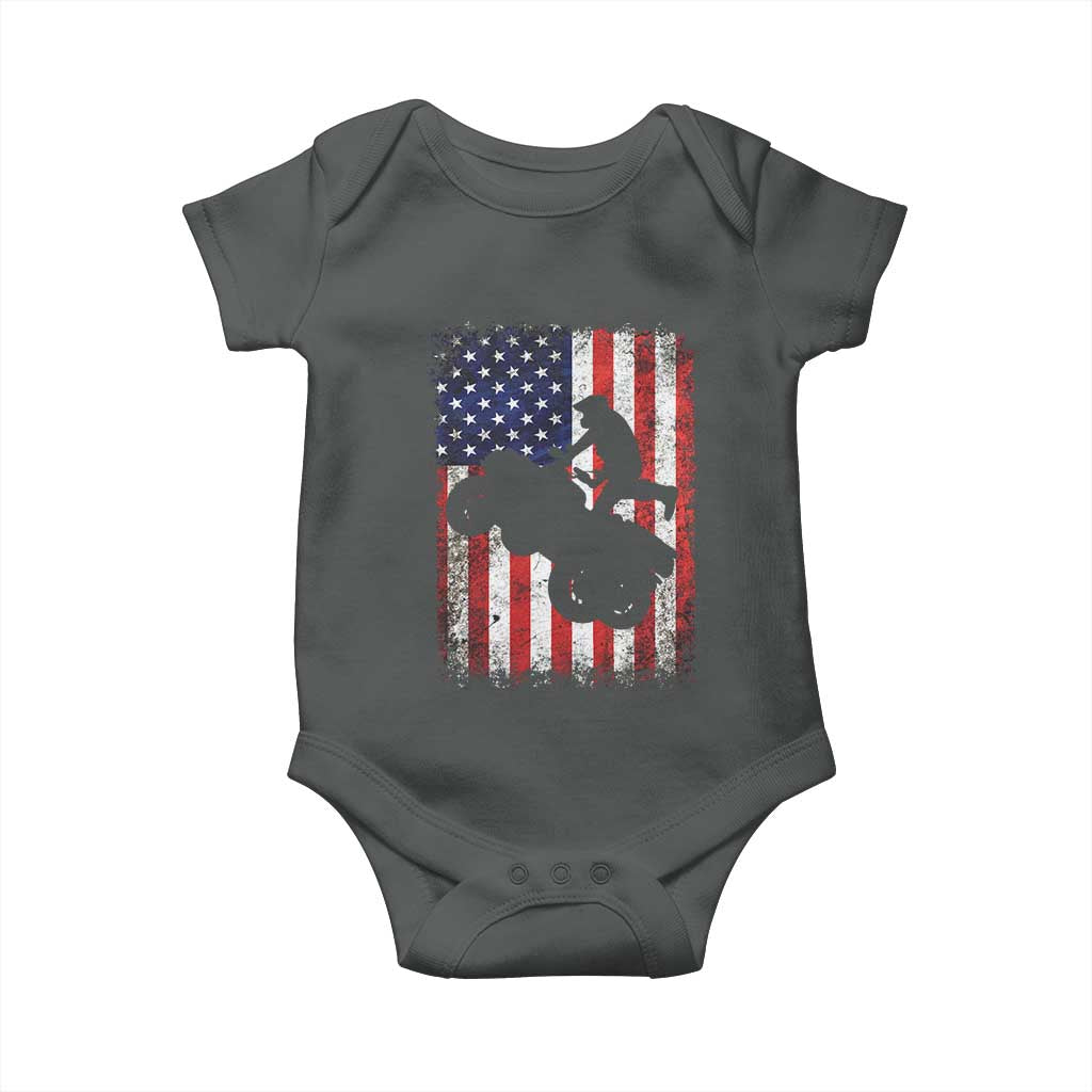 Cool ATV American Flag Baby Onesie Retro Quad 4 Wheeler ATV Riding Quadrider Off Road TS10 Dark Heather Print Your Wear
