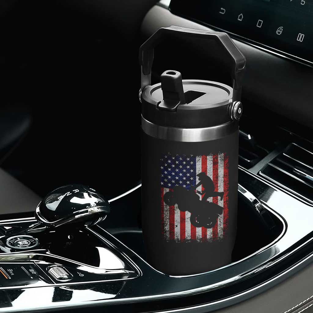 Cool ATV American Flag Flip Straw Tumbler Retro Quad 4 Wheeler ATV Riding Quadrider Off Road TS10 Print Your Wear