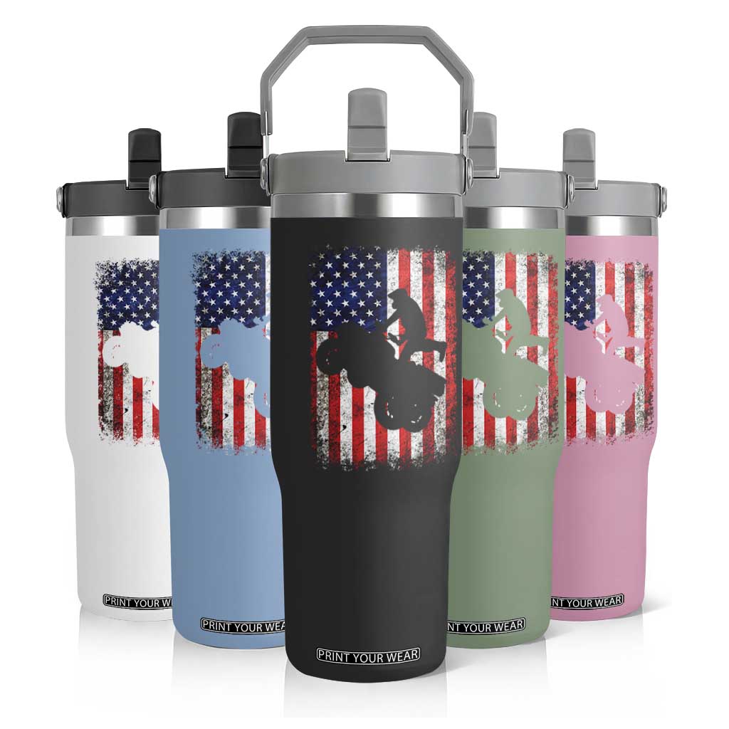 Cool ATV American Flag Flip Straw Tumbler Retro Quad 4 Wheeler ATV Riding Quadrider Off Road TS10 Print Your Wear