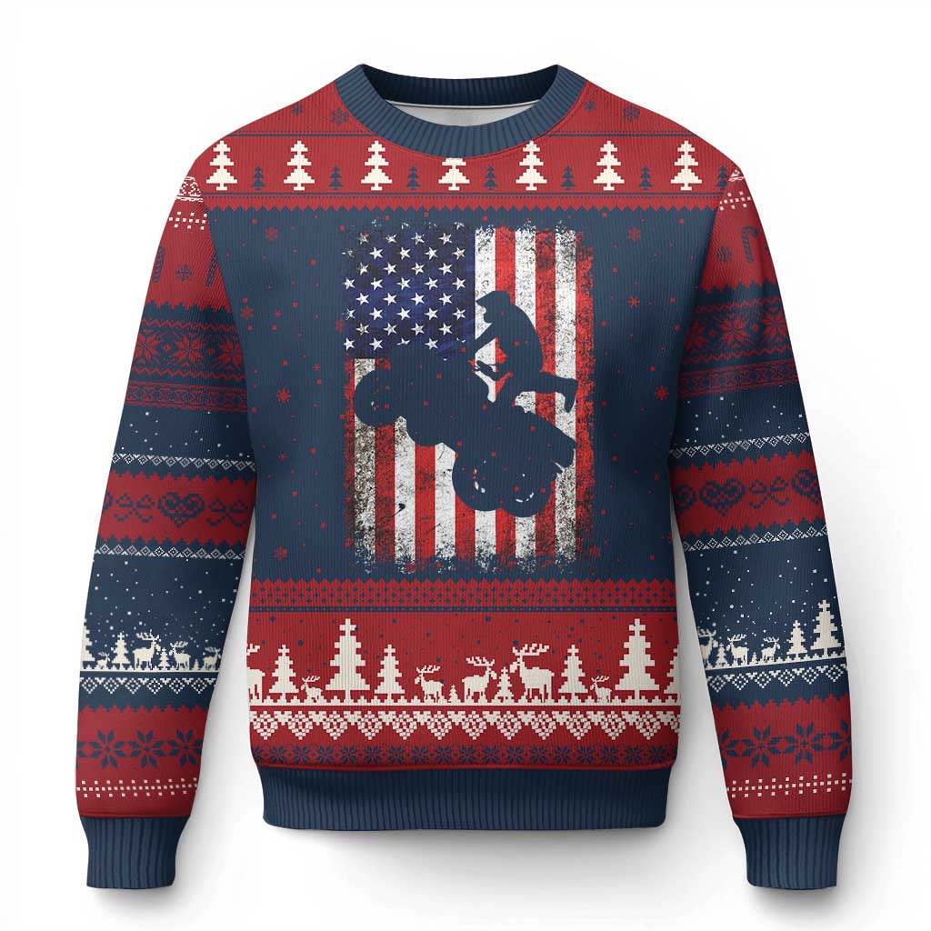 Cool ATV American Flag Ugly Christmas Sweater Retro Quad 4 Wheeler ATV Riding Quadrider Off Road TS10 Navy Red Print Your Wear